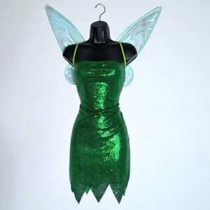 New Large Sequin Tinkerbell Strapless Dress Costume w/ Wings Cosplay Halloween